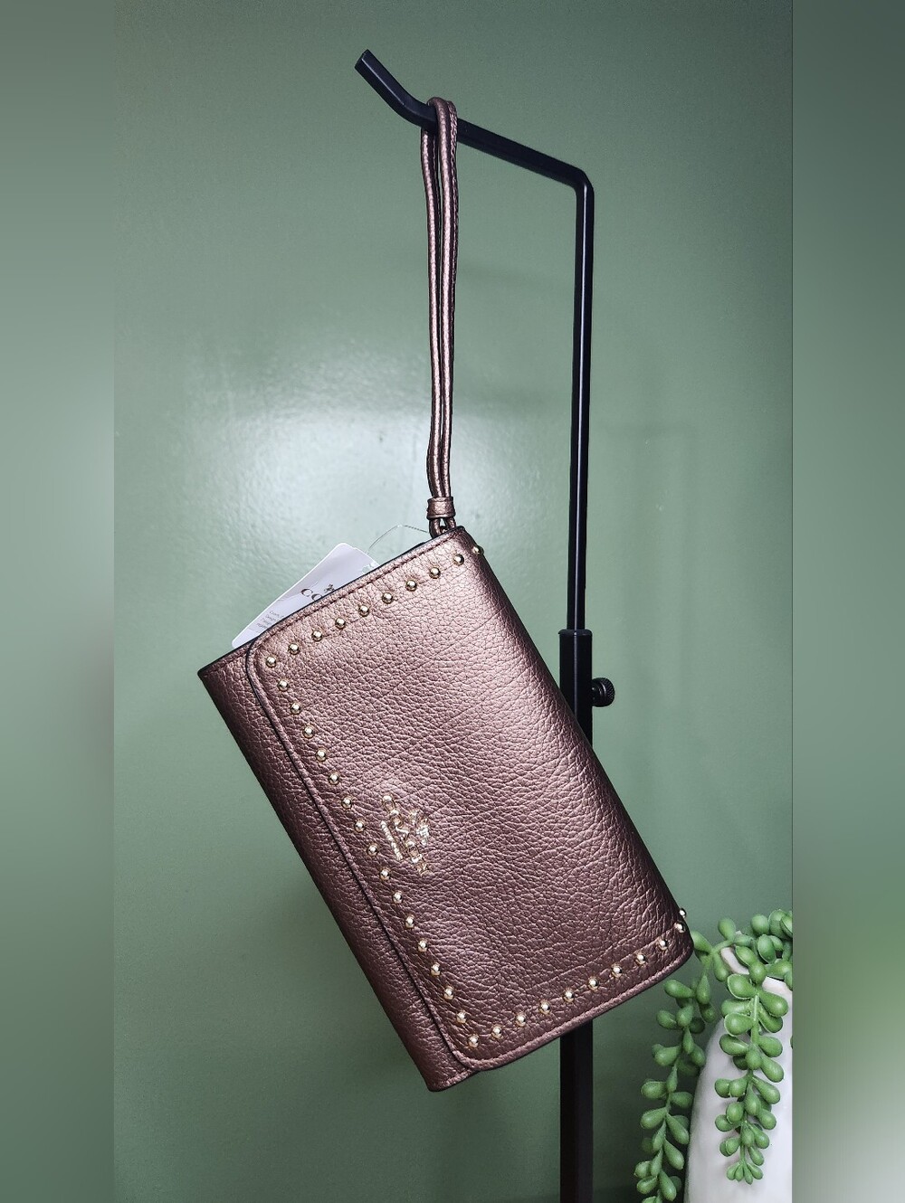 Coach Rivets Metallic Bronze Wristlet NWT